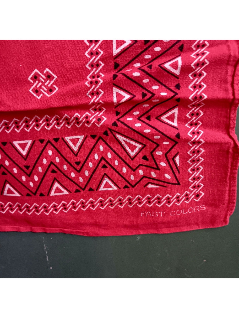 Fast Color Vintage Red Cotton Bandana Hanky 15x16" Geometric & Diamond Print